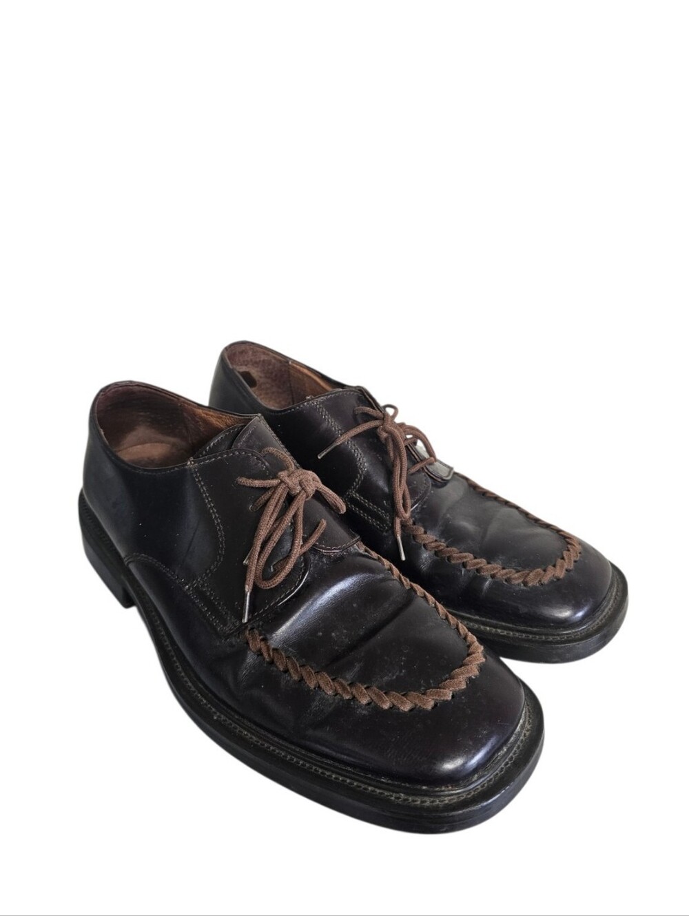 Kenneth Cole New York Men's Brown Leather Derby Square Toe Lace-Up Dress Shoes 9